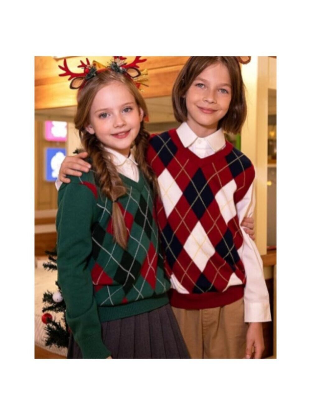 BOBOYOYO Argyle Sweater Vest 100% Cotton V-Neck Vest Kids